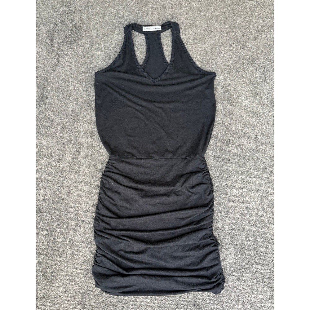 Athleta Black Racerback Ruched Mini Dress 983211‎ XS Sleeveless V-Neck Sporty
